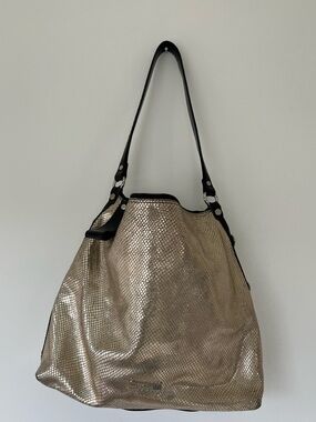 Metallic Gold Shoulder Purse - Genuine Leather